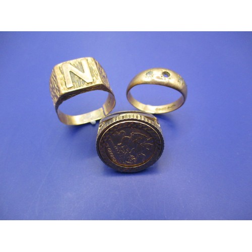 37 - Three vintage 9ct yellow gold rings, with damage so sold as scrap, approx. gross weight 16.5g