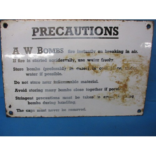 290 - A WWII AW Bombs enamel sign, an original sign that was on the crates of No 76 special incendiary gre... 