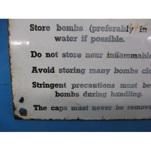 290 - A WWII AW Bombs enamel sign, an original sign that was on the crates of No 76 special incendiary gre... 