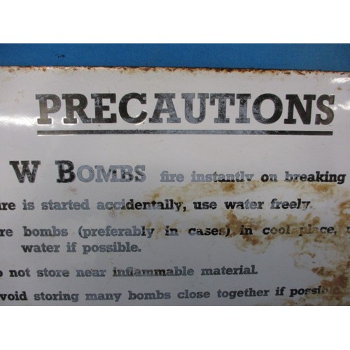 290 - A WWII AW Bombs enamel sign, an original sign that was on the crates of No 76 special incendiary gre... 