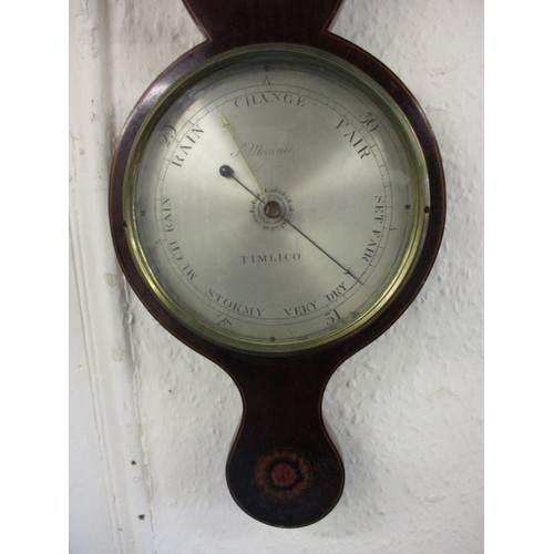 304 - An Edwardian banjo barometer with inlaid case, in need of restoration. Also in lot, a modern baromet... 