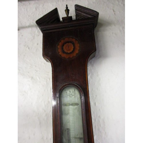 304 - An Edwardian banjo barometer with inlaid case, in need of restoration. Also in lot, a modern baromet... 