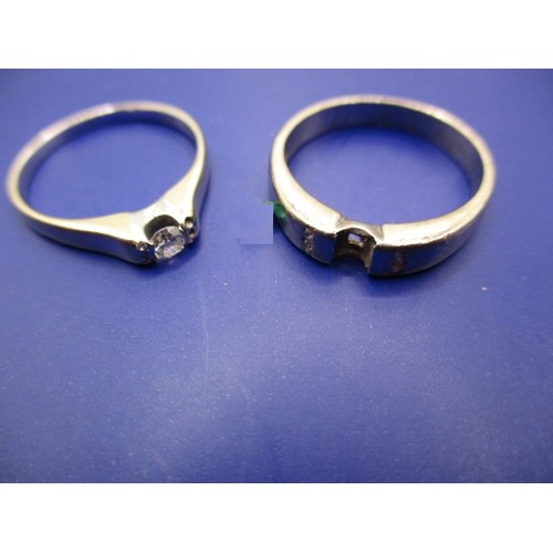 39 - Two 18ct white gold rings, approx. combined weight 5.9g both having stones deficient, approx. ring s... 