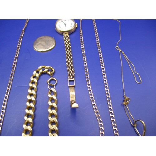 62 - A parcel of mixed carat gold and yellow metal items, approx. gross weight without watch 58.4g, watch... 