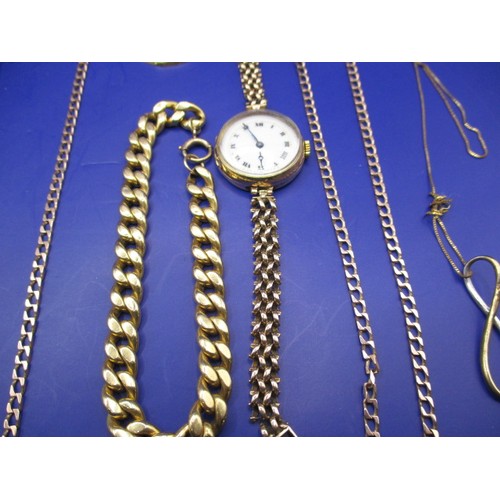 62 - A parcel of mixed carat gold and yellow metal items, approx. gross weight without watch 58.4g, watch... 