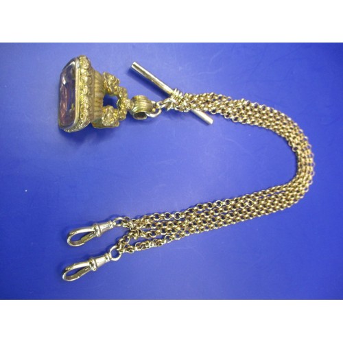 65 - A 9ct yellow gold albert chain with yellow metal fob, approx. weight of chain 23g, approx. length23c... 