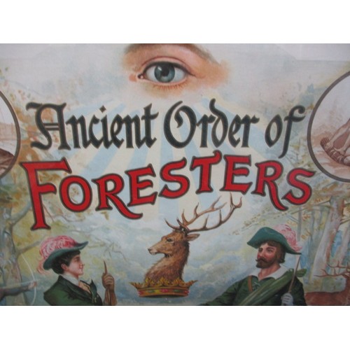 307 - A polychrome ancient order of foresters poster in glazed frame. Approx. size 79x59cm