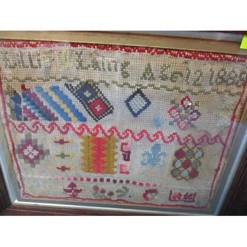 51 - Two small 19th century samplers, approx. size 21x27cm and 27x27cm, in reasonable condition with age-... 