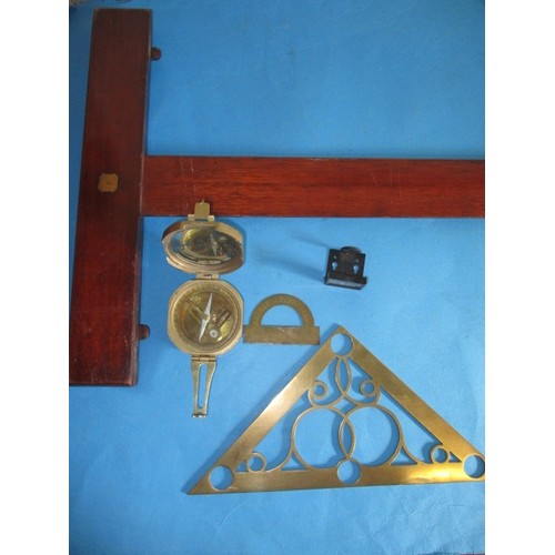 A small parcel of vintage drawing and surveying instruments to include a Stanley compass, in pre-owned condition with use related marks