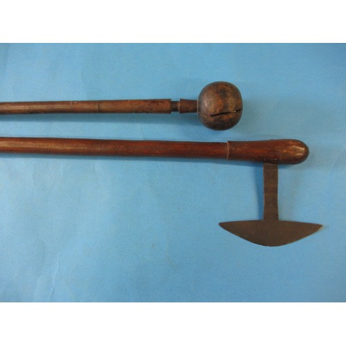 210 - Two antique African tribal items to include a Swazi war axe (Inzene) and a Shona club, both in good ... 