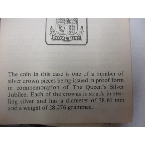 107 - 9 sterling silver proof 1977 silver jubilee crowns, issued by the Royal Mint and in original display... 