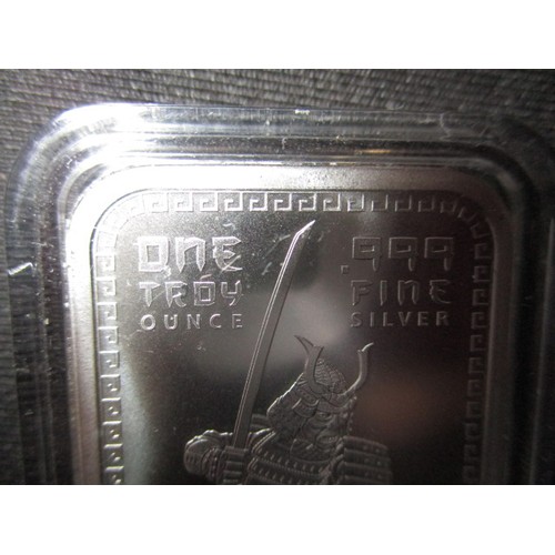 111 - Five .999 fine silver 1oz troy ingots, each in a plastic capsule