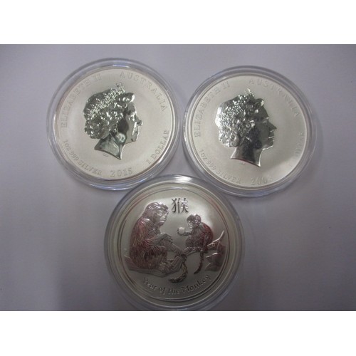 108 - 3 Australian 1oz .999 silver 1 Dollar coins, each with a Chinese year animal on the reverse