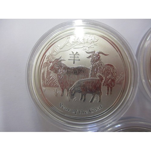 108 - 3 Australian 1oz .999 silver 1 Dollar coins, each with a Chinese year animal on the reverse