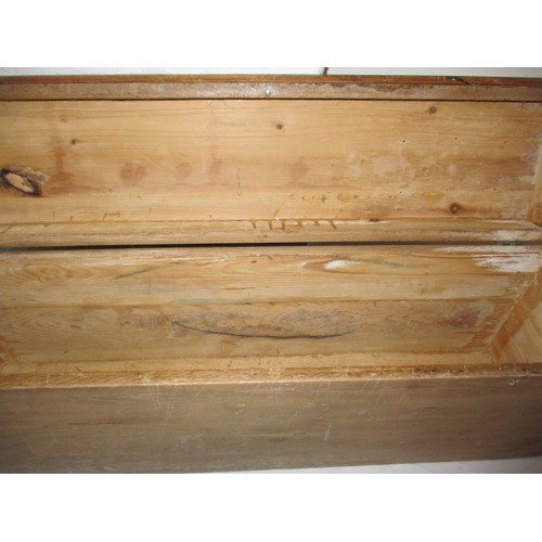 314 - An antique waxed pine candle box, approx. dimensions: Wide 72cm High 25cm Deep 18cm, having general ... 