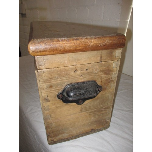 314 - An antique waxed pine candle box, approx. dimensions: Wide 72cm High 25cm Deep 18cm, having general ... 