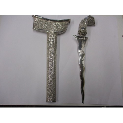 136 - Malaysian Kelantan silver ceremonial kris with sheath, approx. total length 33.5cm, in good conditio... 