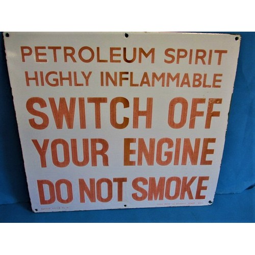 268 - A vintage enamel garage forecourt warning sign, approx. size 51x46cm in good condition with some col... 