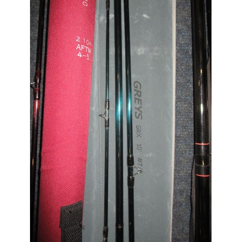 237 - A parcel of fly fishing tackle, to include rods by Greys GRX 10ft 7/8 fly rod Diawa graphite c98 tro... 