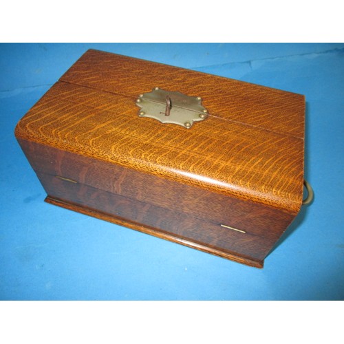 247 - A late 19th century oak stationary/storage box, with key, a multi compartment desk top box in good p... 