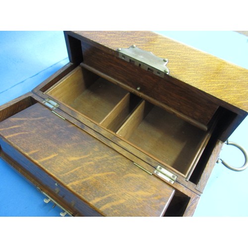 247 - A late 19th century oak stationary/storage box, with key, a multi compartment desk top box in good p... 