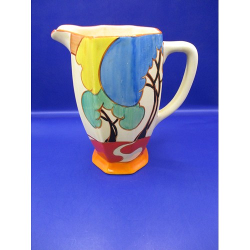 175 - A 1930s art deco Clarice Cliff Blue Autumn pattern, Athens shape jug, approx. height 17cm having a s... 