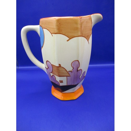 175 - A 1930s art deco Clarice Cliff Blue Autumn pattern, Athens shape jug, approx. height 17cm having a s... 