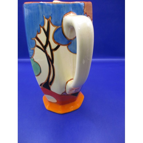 175 - A 1930s art deco Clarice Cliff Blue Autumn pattern, Athens shape jug, approx. height 17cm having a s... 