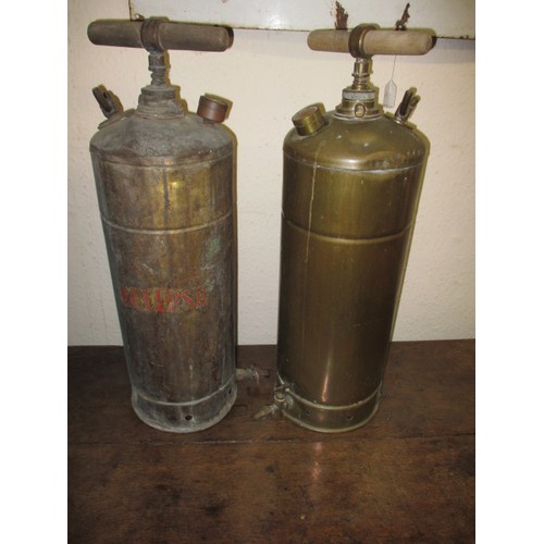 250 - Two early 20th century garden sprayer tanks, one still retaining original transfer, approx. height 6... 