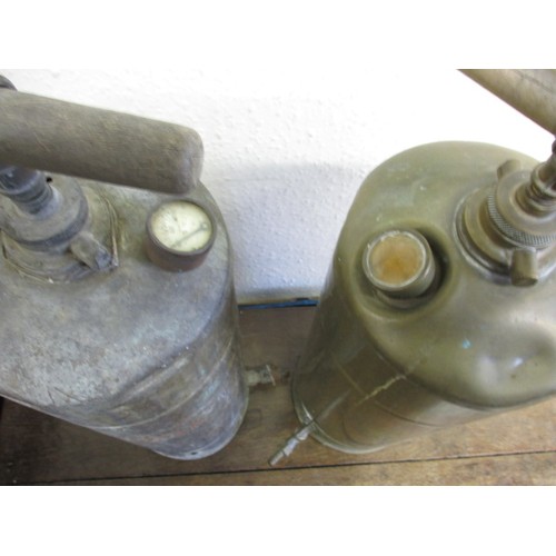 250 - Two early 20th century garden sprayer tanks, one still retaining original transfer, approx. height 6... 