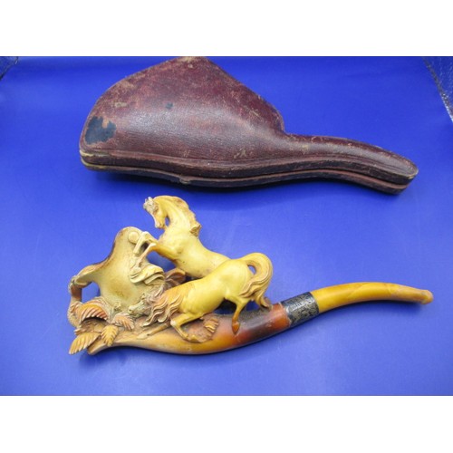 164 - A 19th century carved meerschaum pipe with silver mount and original case, in good used condition, a... 