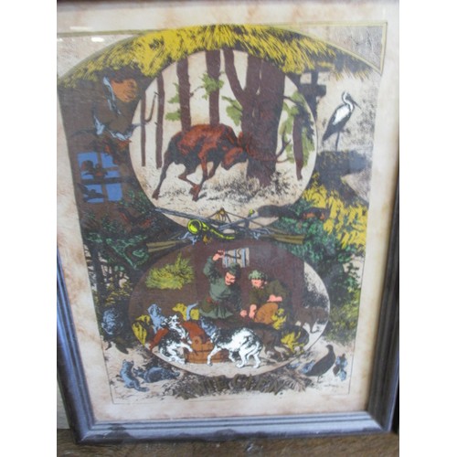 291 - Two Polish reverse painted glass pictures each with a traditional scene, approx. size 44x34cm