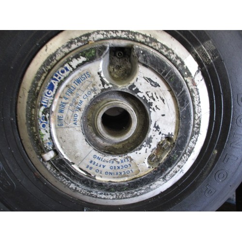 251 - Two vintage aircraft wheels, with tyres, believed to be front wheels from a DH114 Heron, in used con... 