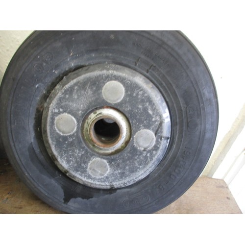 251 - Two vintage aircraft wheels, with tyres, believed to be front wheels from a DH114 Heron, in used con... 