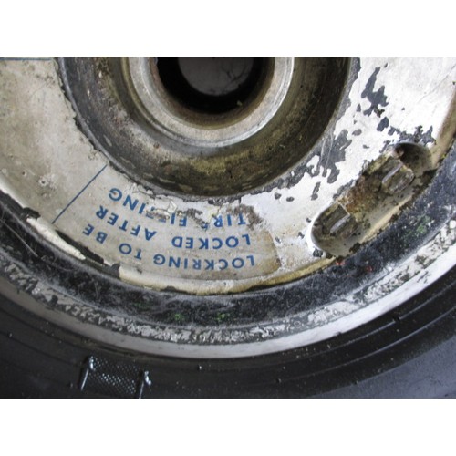 251 - Two vintage aircraft wheels, with tyres, believed to be front wheels from a DH114 Heron, in used con... 