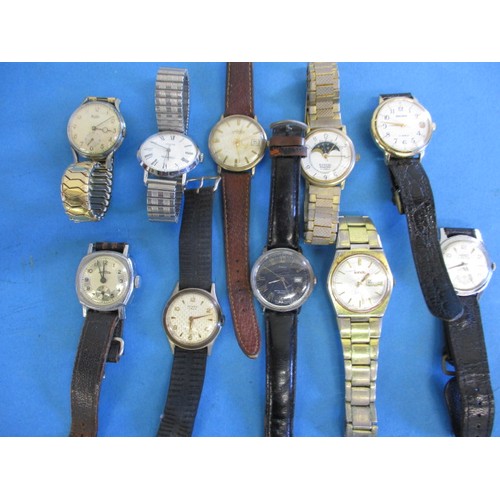 156 - A parcel of 10 vintage wrist watches, various ages and makers, all run when wound but with use-relat... 