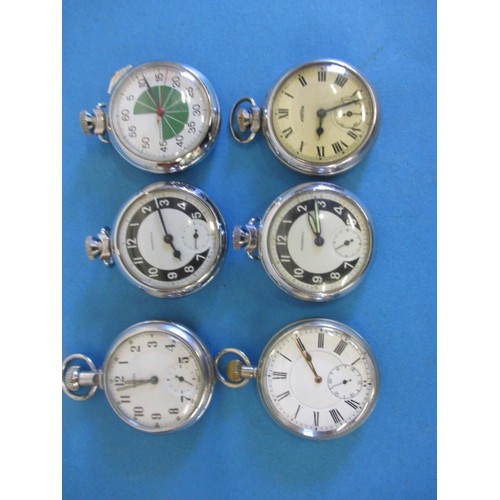 157 - 6 Vintage pocket watches, all run when wound, various ages and makers, all with use-related marks