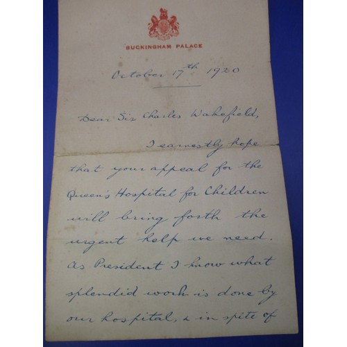 171 - A hand written letter to Sir Charles Wakefield from Prince Albert, later King George VI, dated 1920 ... 