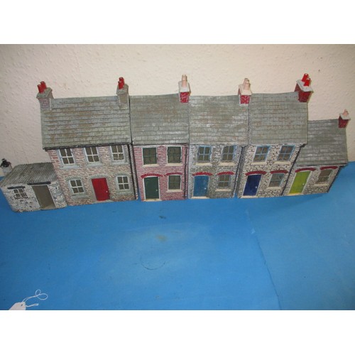 253 - Six vintage fibreglass composite scale model village buildings, approx. 1/16 scale modular units to ... 