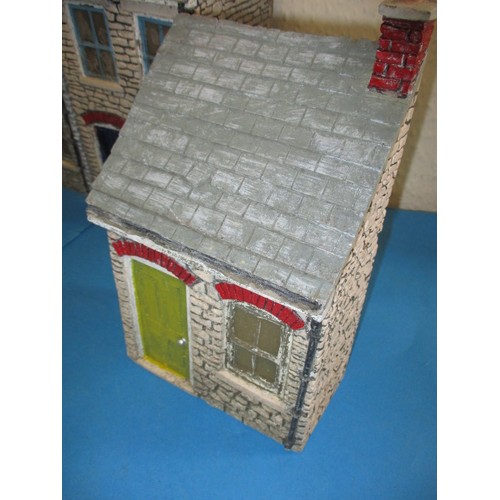 253 - Six vintage fibreglass composite scale model village buildings, approx. 1/16 scale modular units to ... 