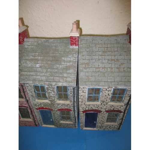 253 - Six vintage fibreglass composite scale model village buildings, approx. 1/16 scale modular units to ... 