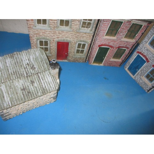 253 - Six vintage fibreglass composite scale model village buildings, approx. 1/16 scale modular units to ... 