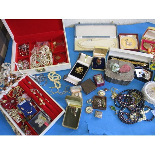 153 - A large quantity of vintage costume jewellery to include brooches, necklaces and earrings, all in us... 