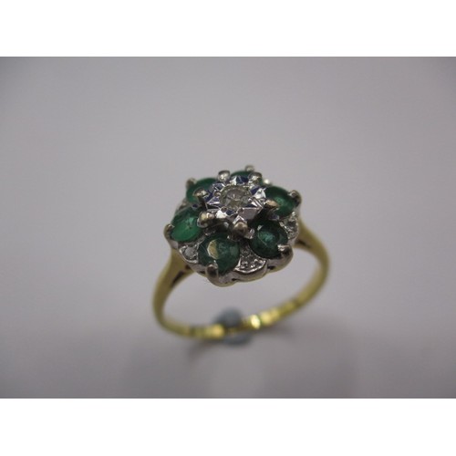 23 - A yellow gold diamond and emerald ring, mark worn, approx. ring size ‘M’ approx. weight 3.3g in good... 