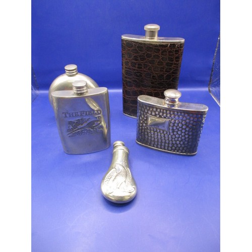 244 - 5 Pewter hip flasks all in used condition