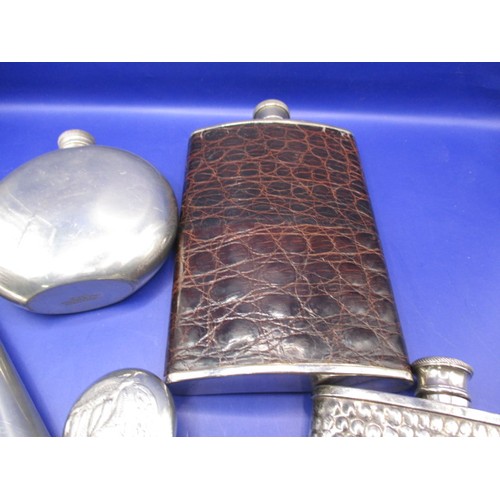 244 - 5 Pewter hip flasks all in used condition