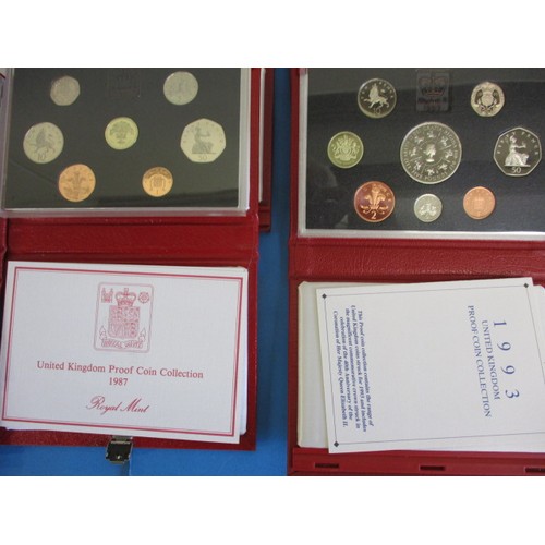 145 - Royal Mint United Kingdom proof coin sets in the red Deluxe version, 10 sets and all in original dis... 