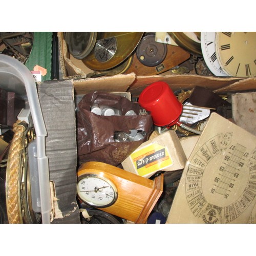 280 - A very large quantity of antiques and later clock and watch parts, movements etc for spares or repai... 