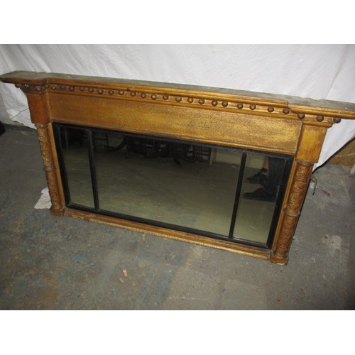 287 - An early 19thC triple panel over mantel mirror. Length 138cm, height 74cm