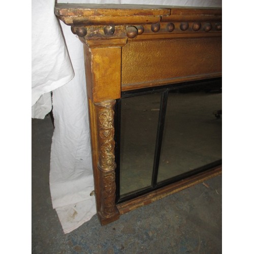 287 - An early 19thC triple panel over mantel mirror. Length 138cm, height 74cm